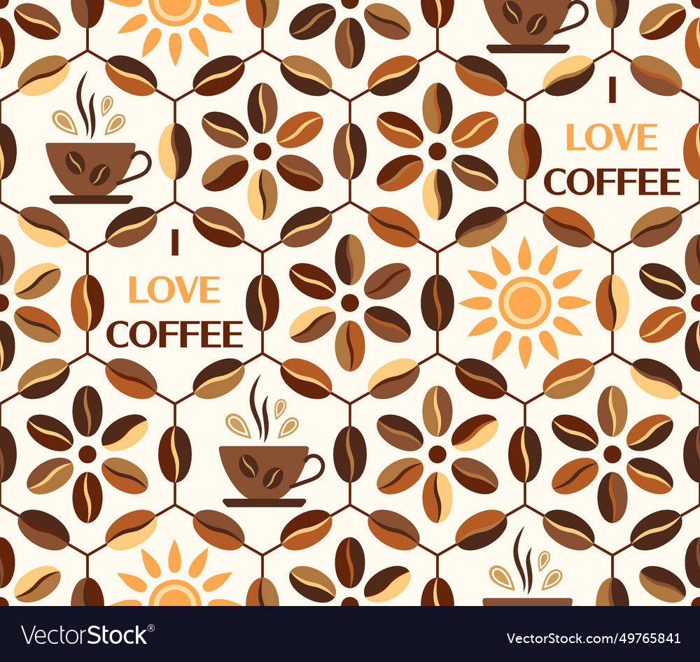 Hexagonal pattern with coffee beans icons vector image Hexagonal pattern with coffee beans icons