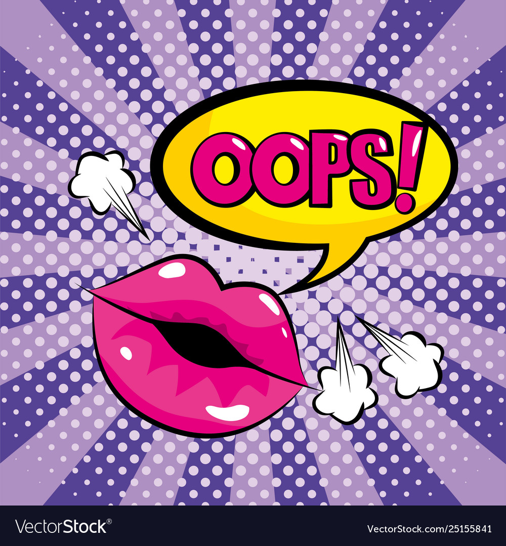 Mouth and chat bubble with oops message