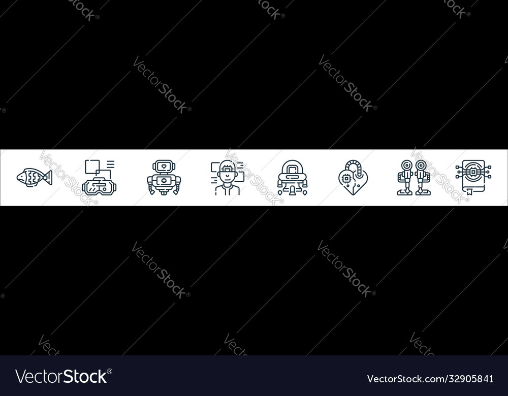 Robotics line icons linear set quality vector image Robotics line icons linear set quality
