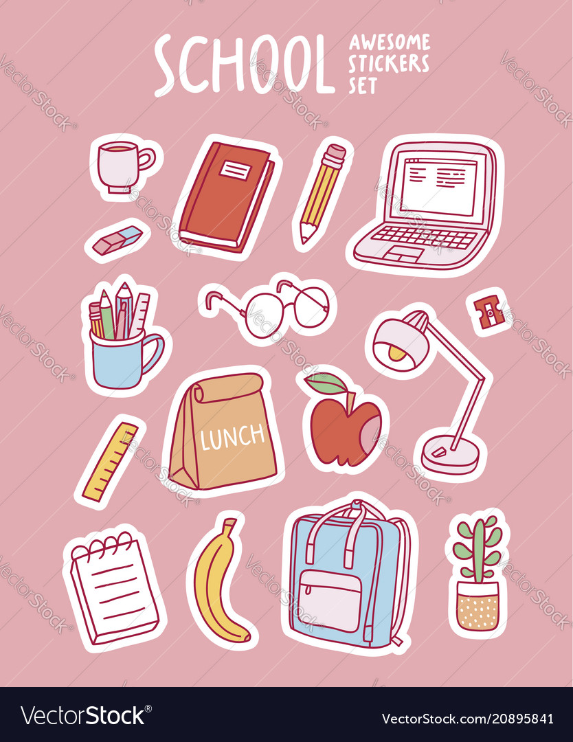 School awesome stickers set Royalty Free Vector Image