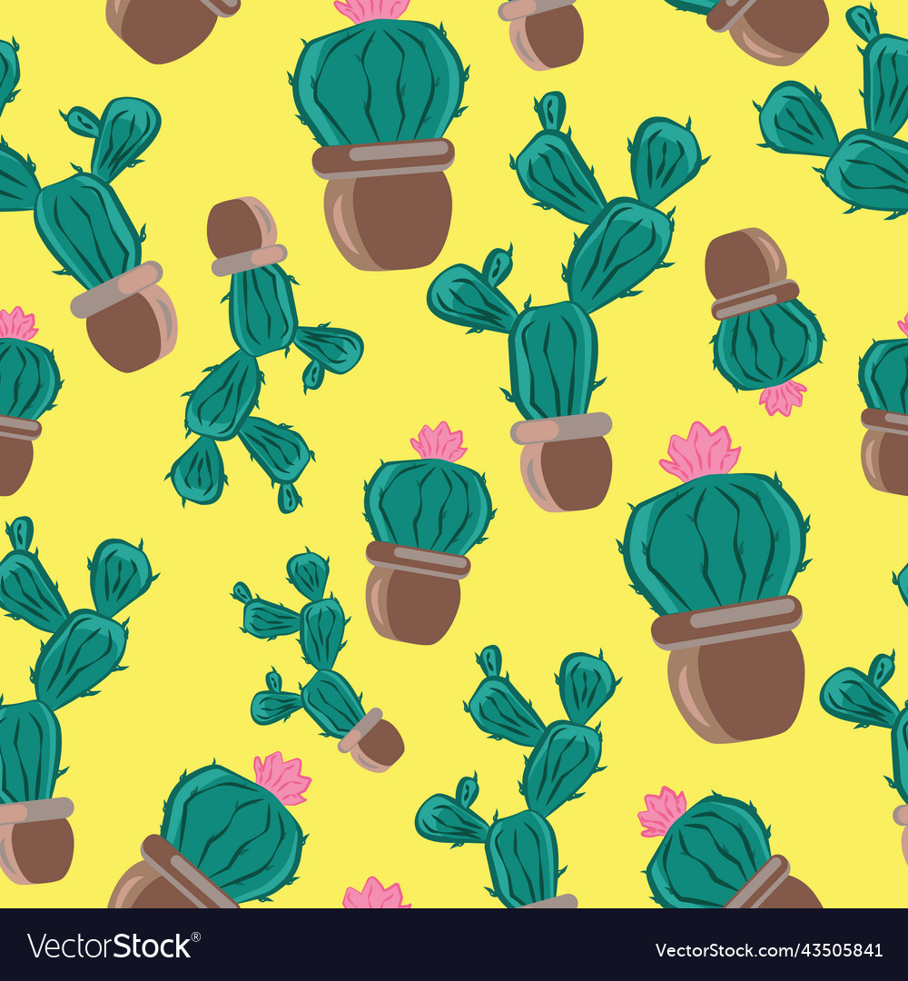 Seamless pattern with cacti in a jug