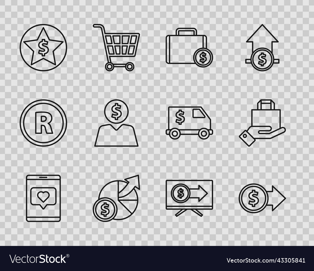 Set line mobile phone and like with heart coin Vector Image Set line mobile phone and like with heart coin