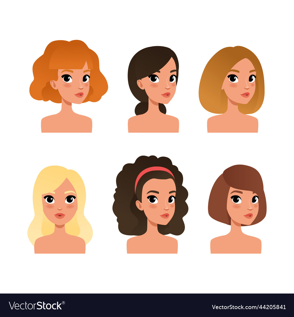 Set of beautiful women heads girls avatar profile