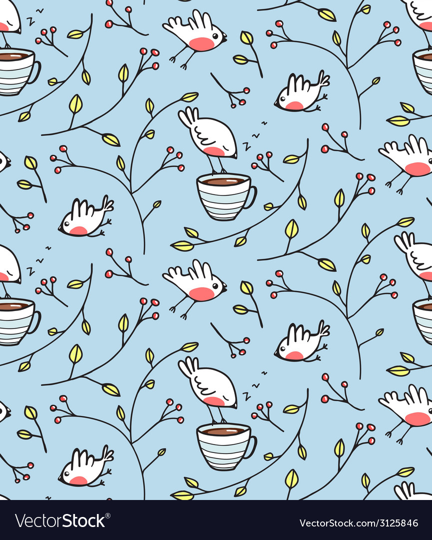 Birds and cup of tea romantic background Vector Image