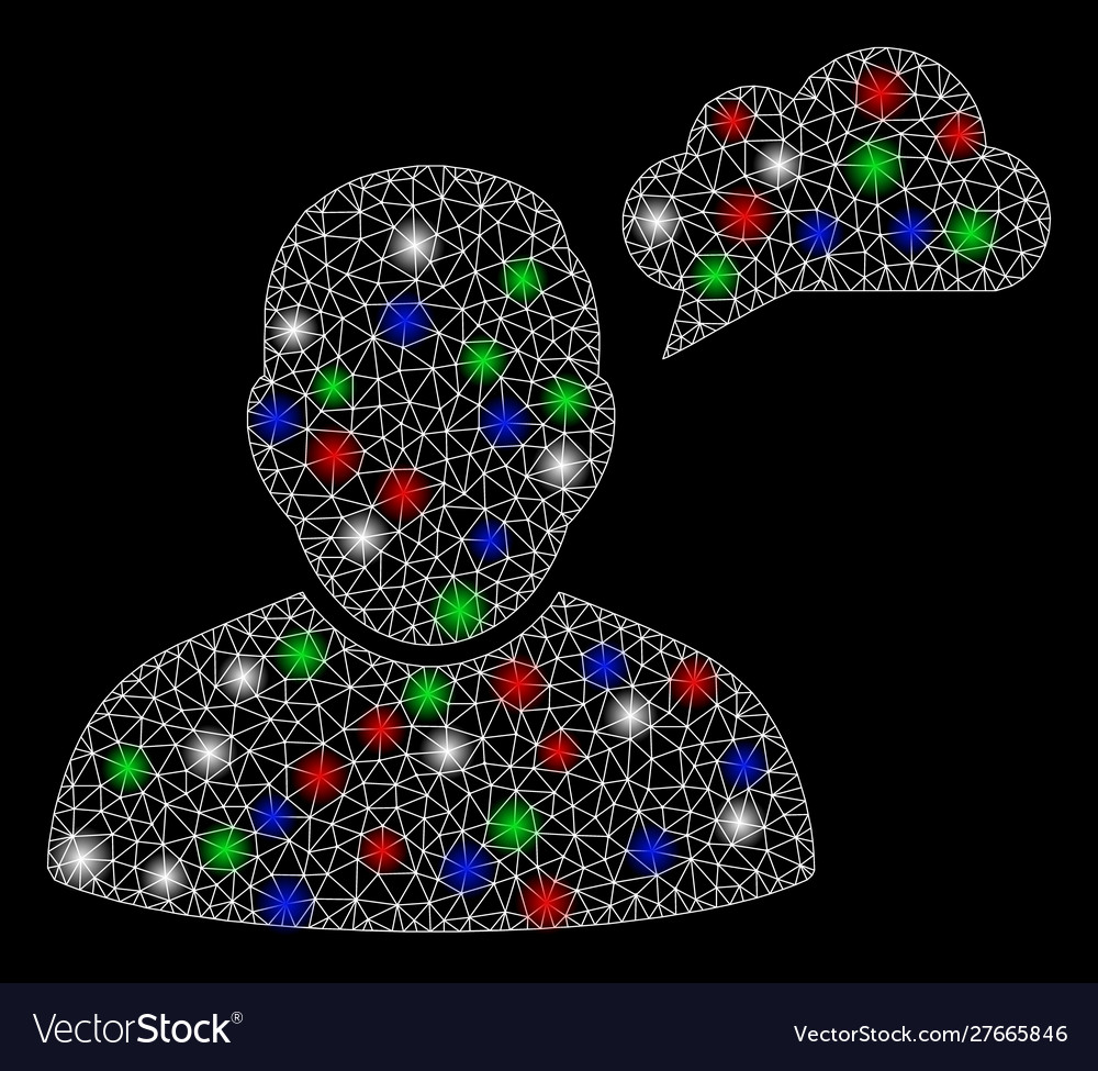 Bright mesh carcass user thinking cloud with flash Vector Image Bright mesh carcass user thinking cloud with flash