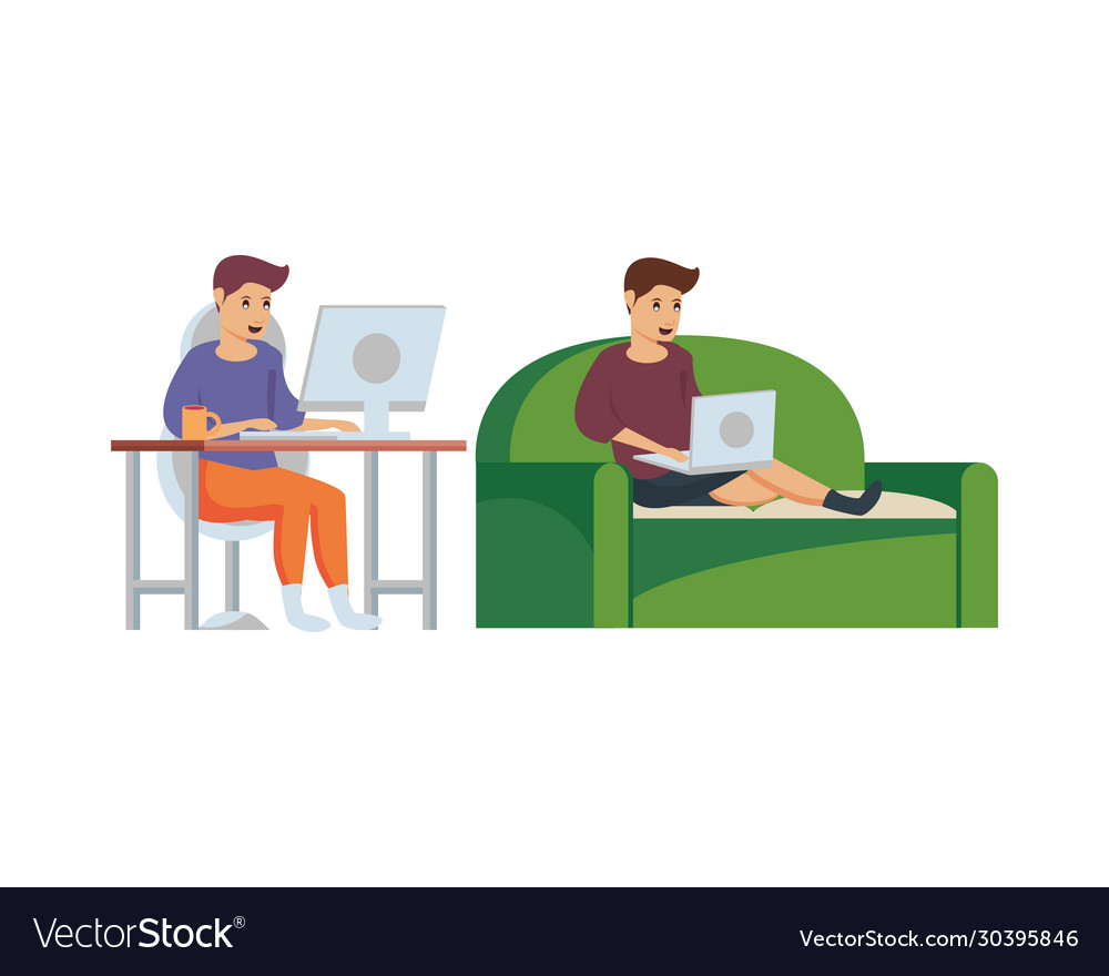Couple using computers work at home Vector Image Couple using computers work at home