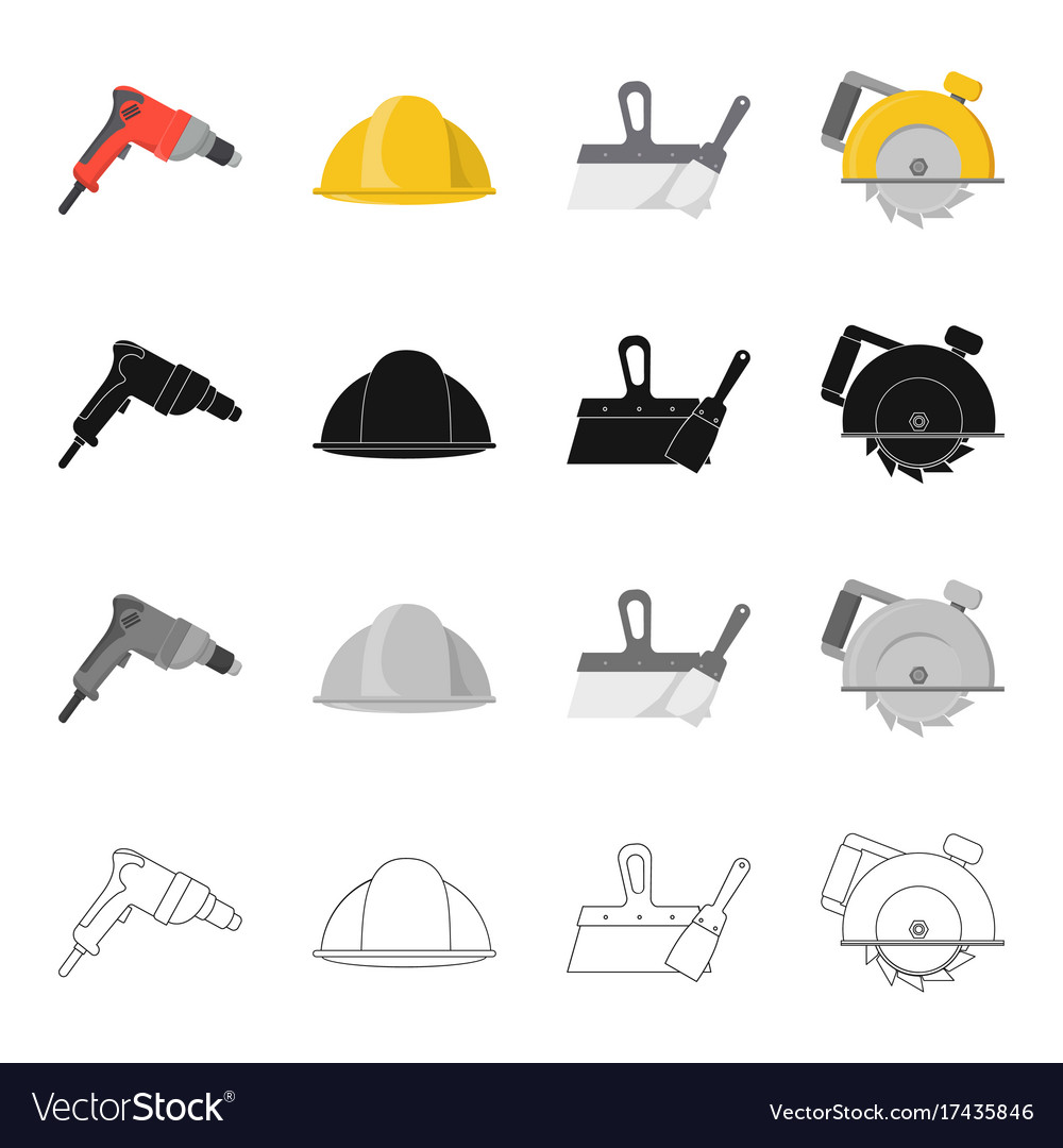 Electric drill construction helmet spatula Vector Image