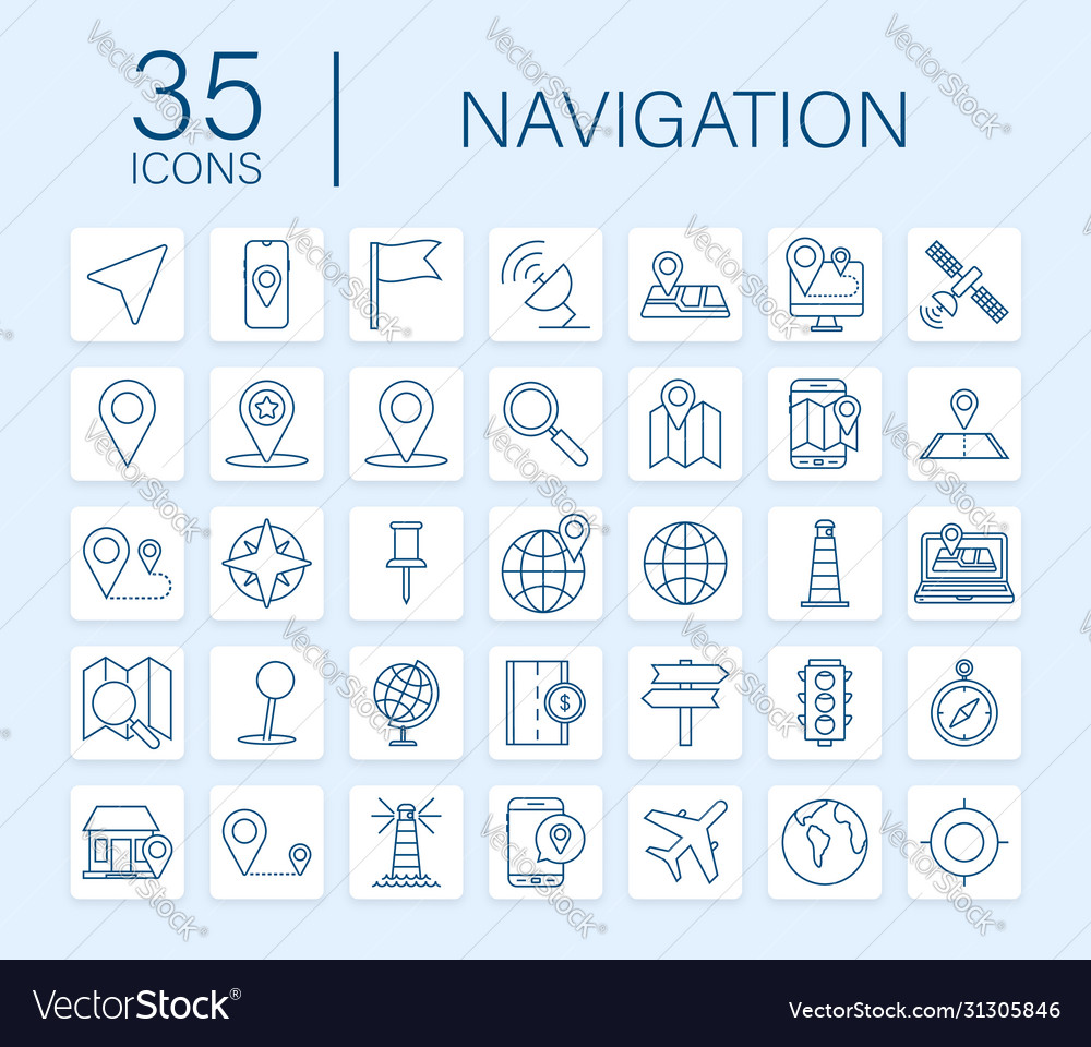 Navigation and map line icons set stock vector image Navigation and map line icons set stock