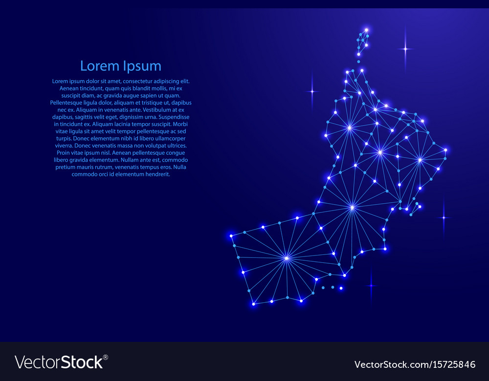 Oman Map Of Polygonal Mosaic Lines Network Rays Vector Image