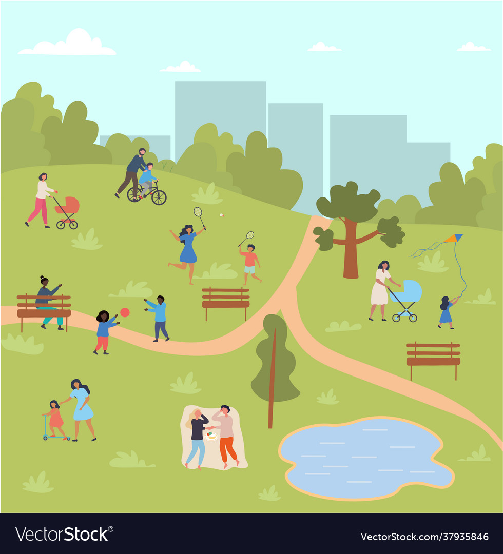 People gathering in city urban park Royalty Free Vector