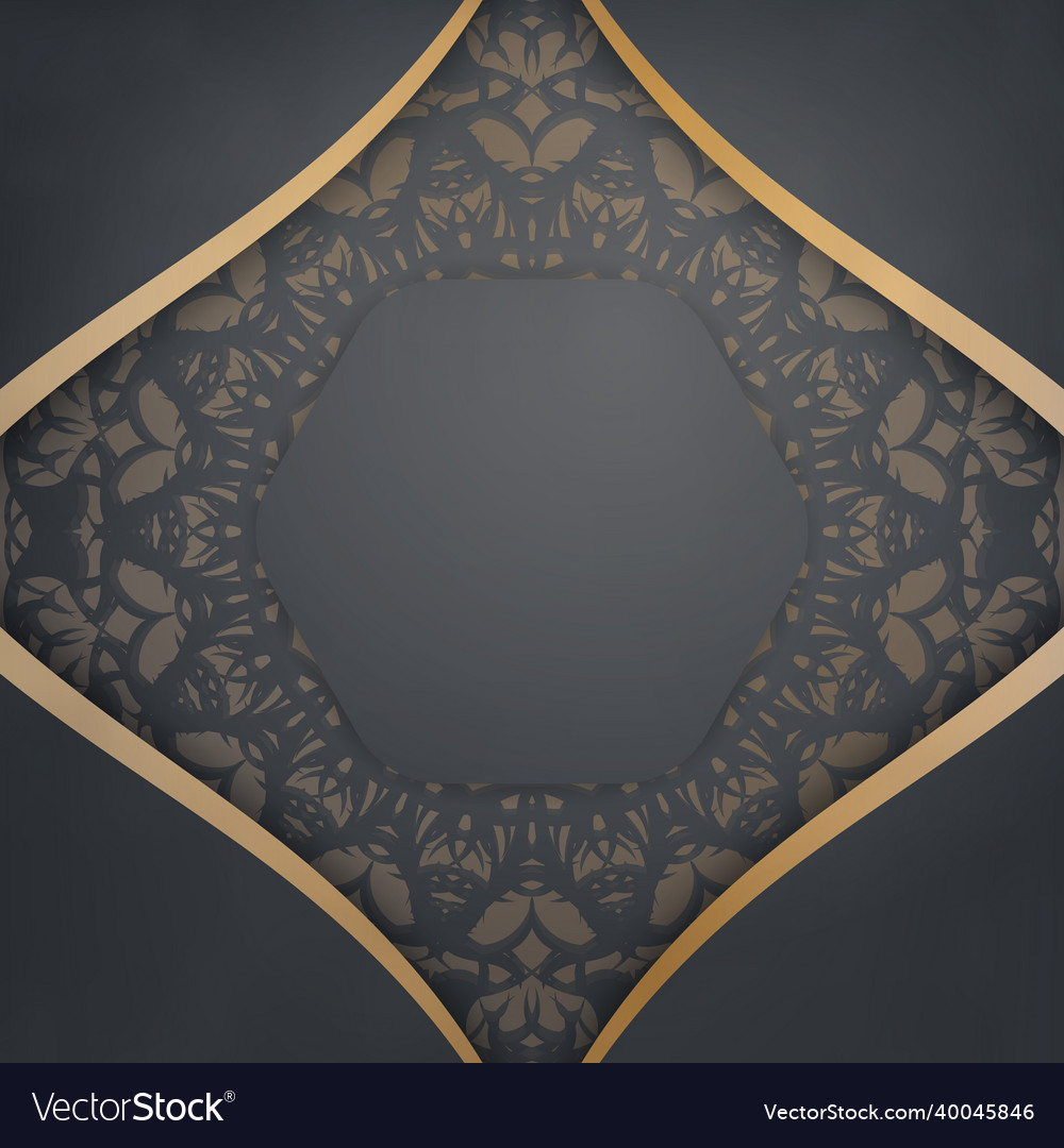 Postcard template in black with abstract gold Vector Image