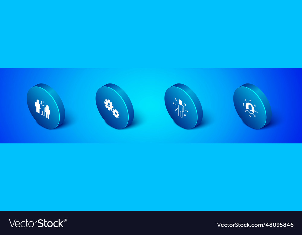 Set isometric project team base multitasking vector image Set isometric project team base multitasking