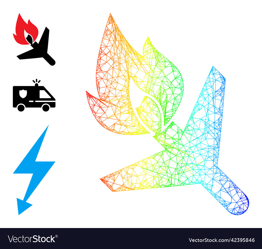 Spectrum gradient hatched mesh fired airplane icon Vector Image Spectrum gradient hatched mesh fired airplane icon