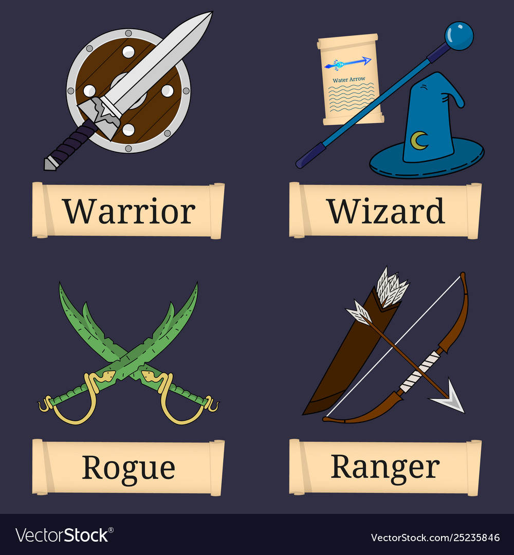 Template game character class warrior wizard vector image Template game character class warrior wizard