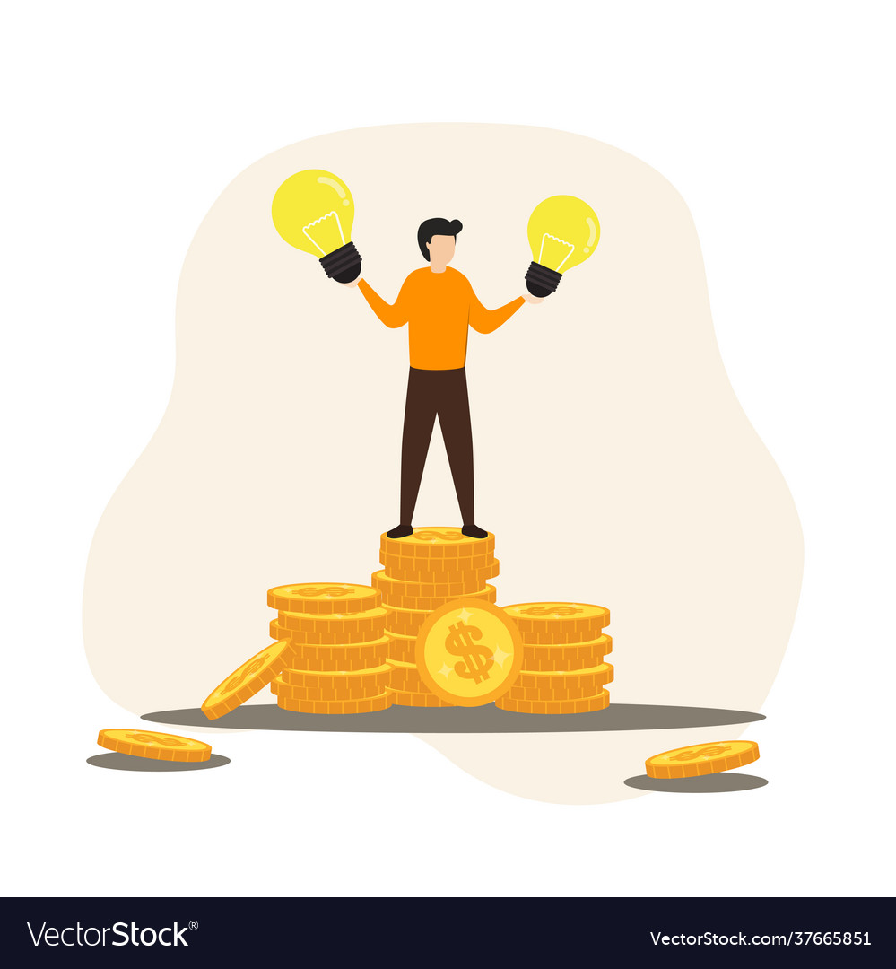 Geschäftsmann mit Glühbirne und Stapel vector image Geschäftsmann mit Glühbirne und Stapel