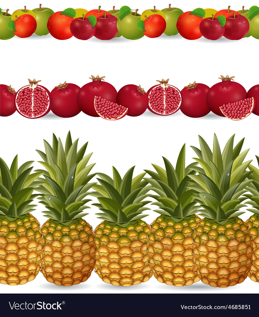 Collection seamless borders with fruits on white