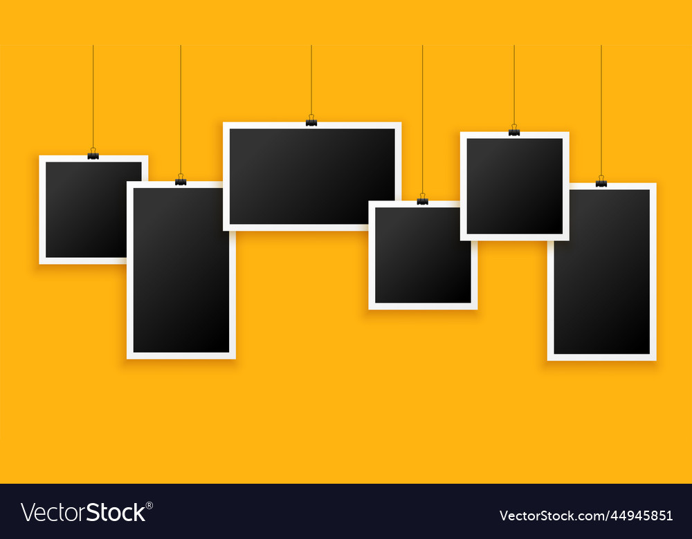 Different shapes photo frames on yellow background