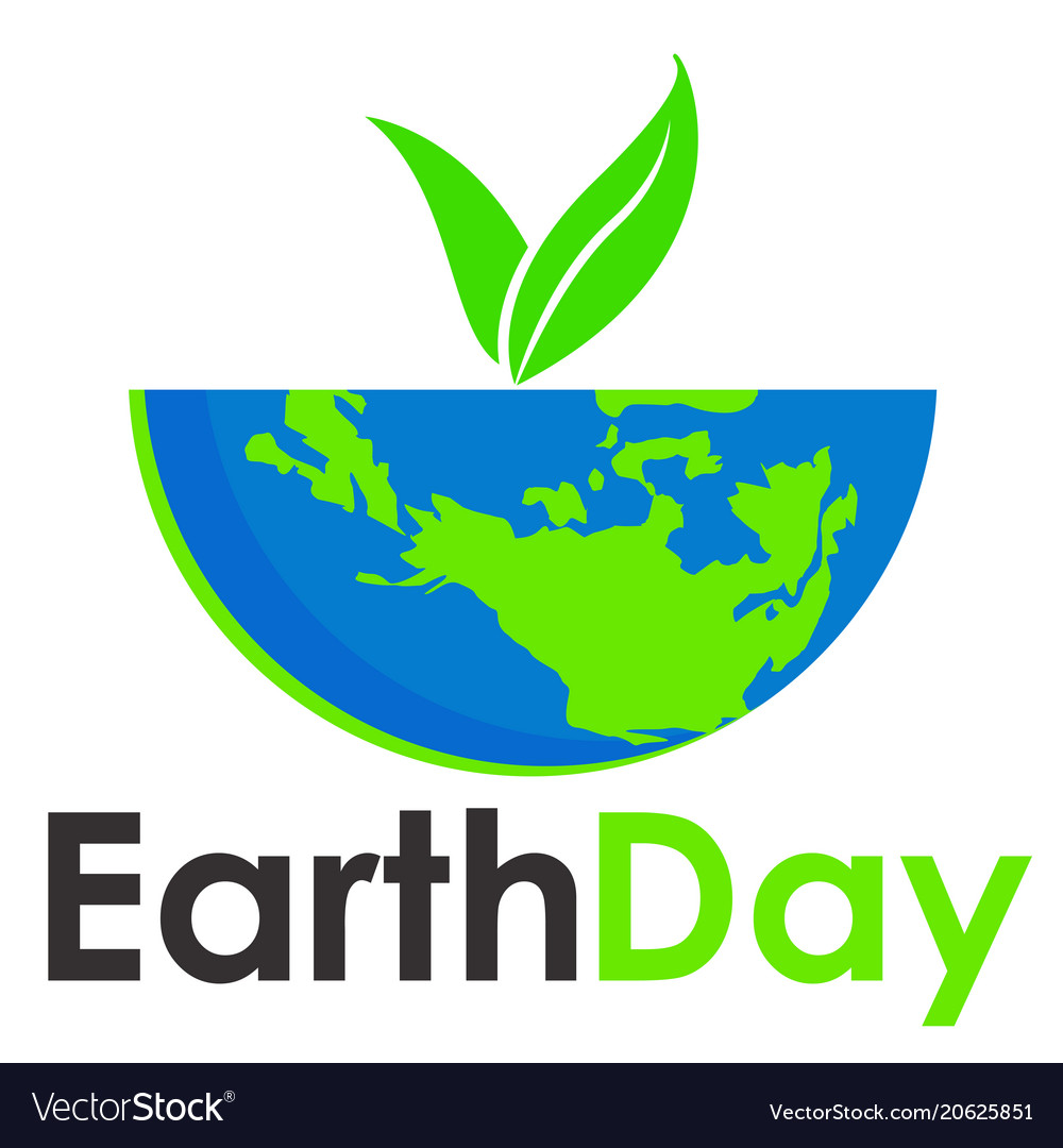 Earth day text and world flat background