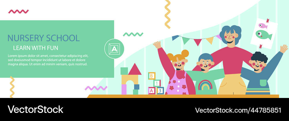 Flat design nursery school horizontal banner Vector Image