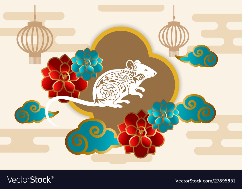 Happy chinese new year 2020 rat paper vector image Happy chinese new year 2020 rat paper