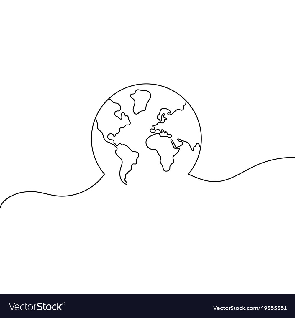 Planet globe earth drawn in continuous line one