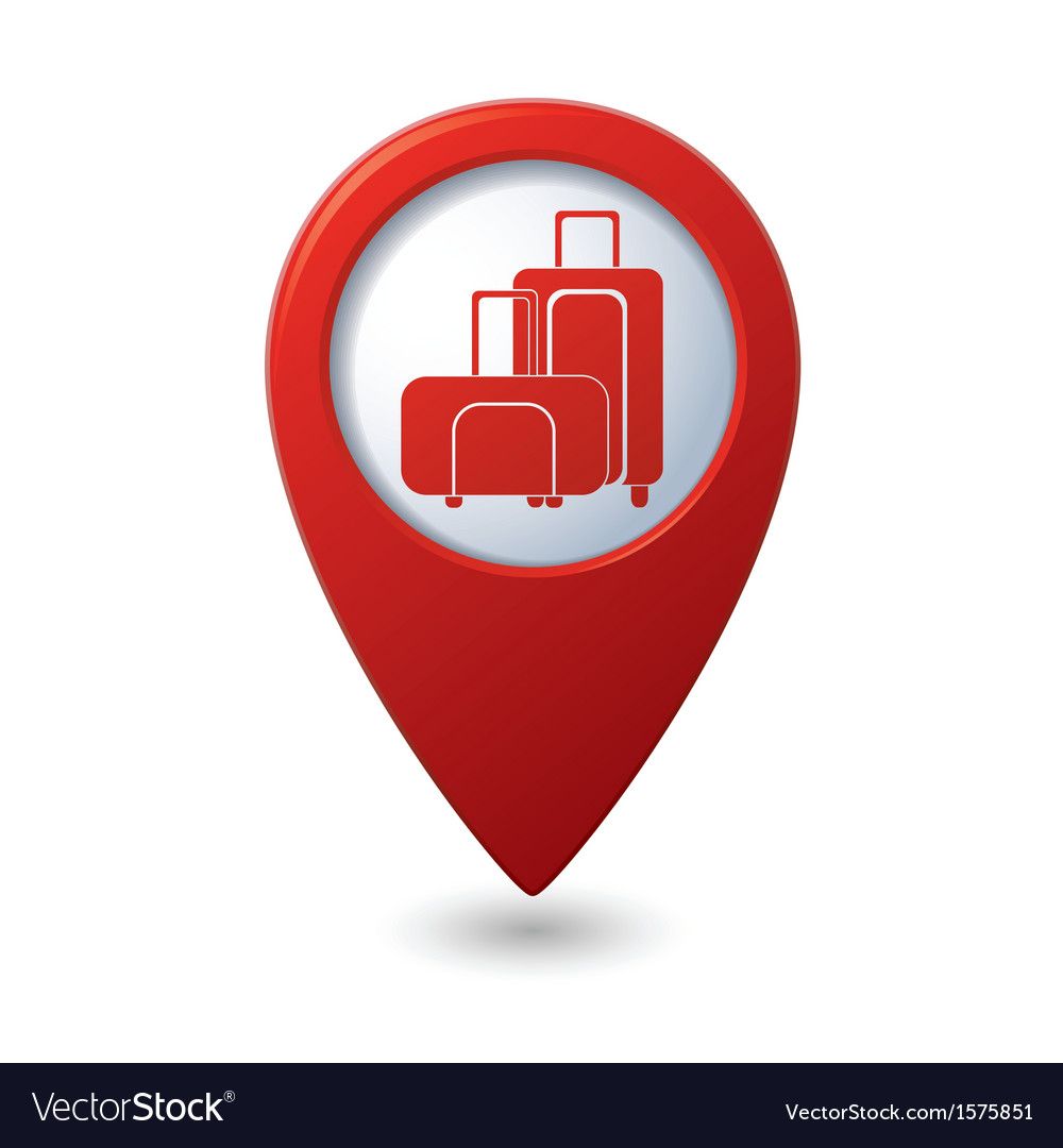 Red Map Pointer with Suitcase Icon