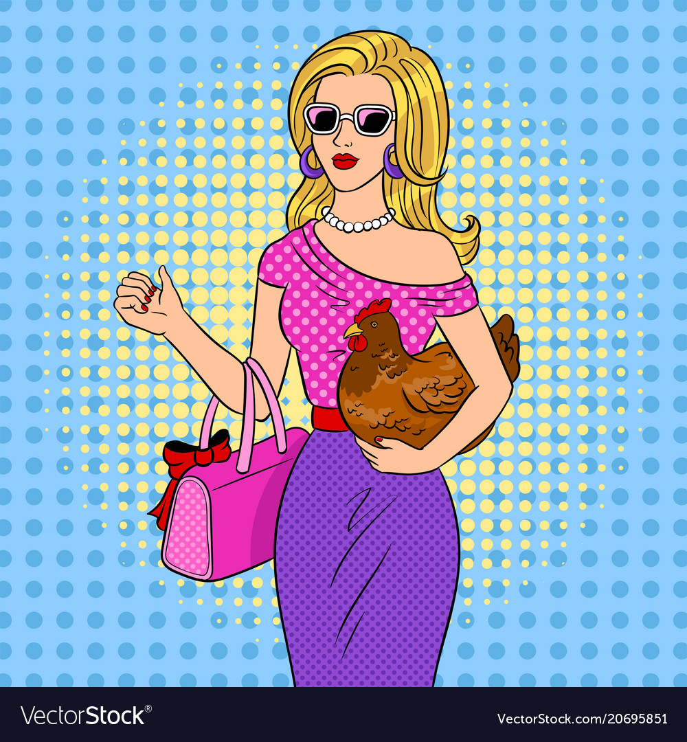 Retro Pop Art Mädchen mit Huhn