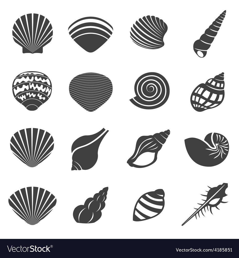 Sea shell flat mono icons set Royalty Free Vector Image