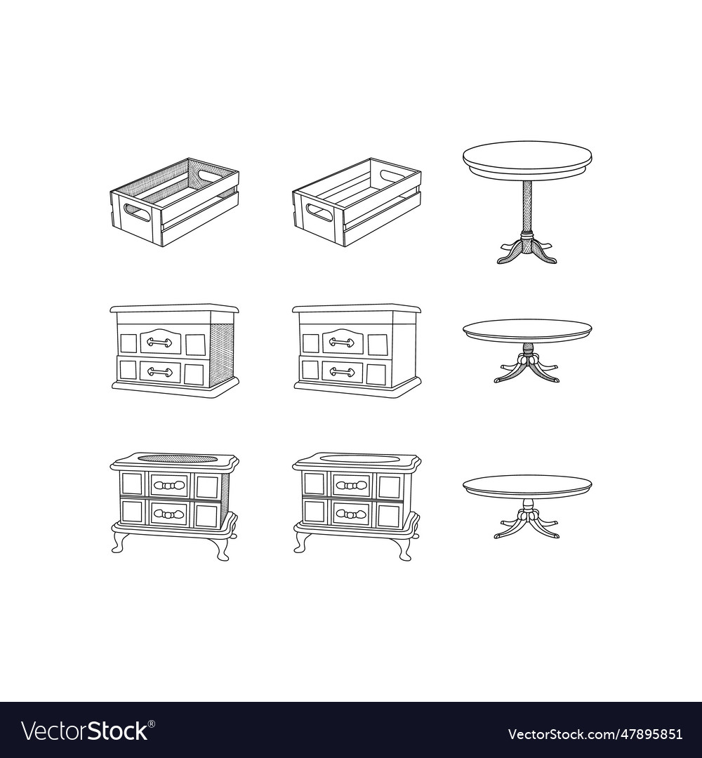 Set of chest and round table line simple
