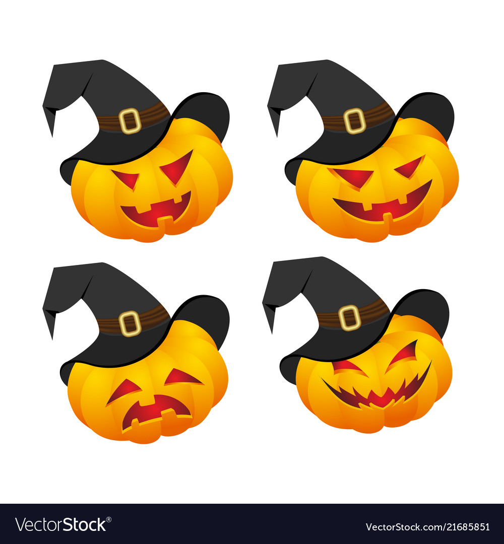 Set of pumpkin emoticons