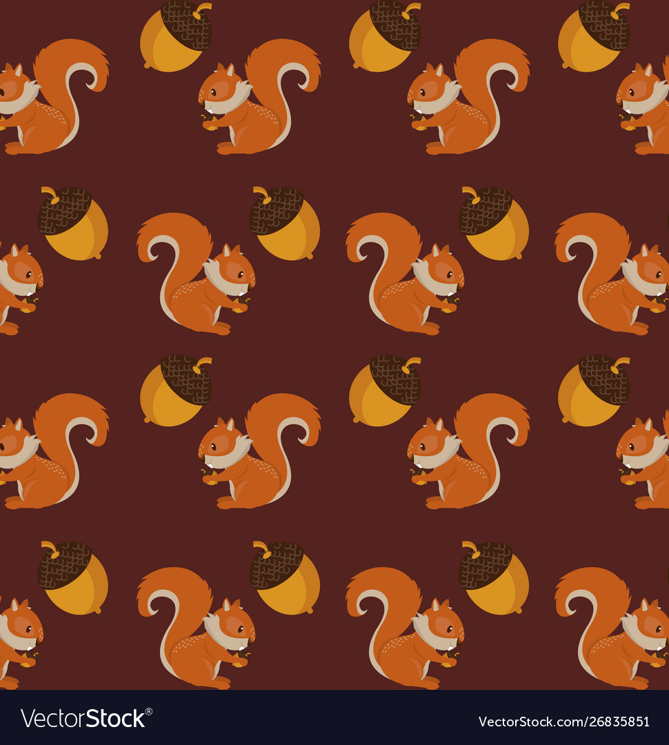 Squirrels and nuts cartoons pattern background