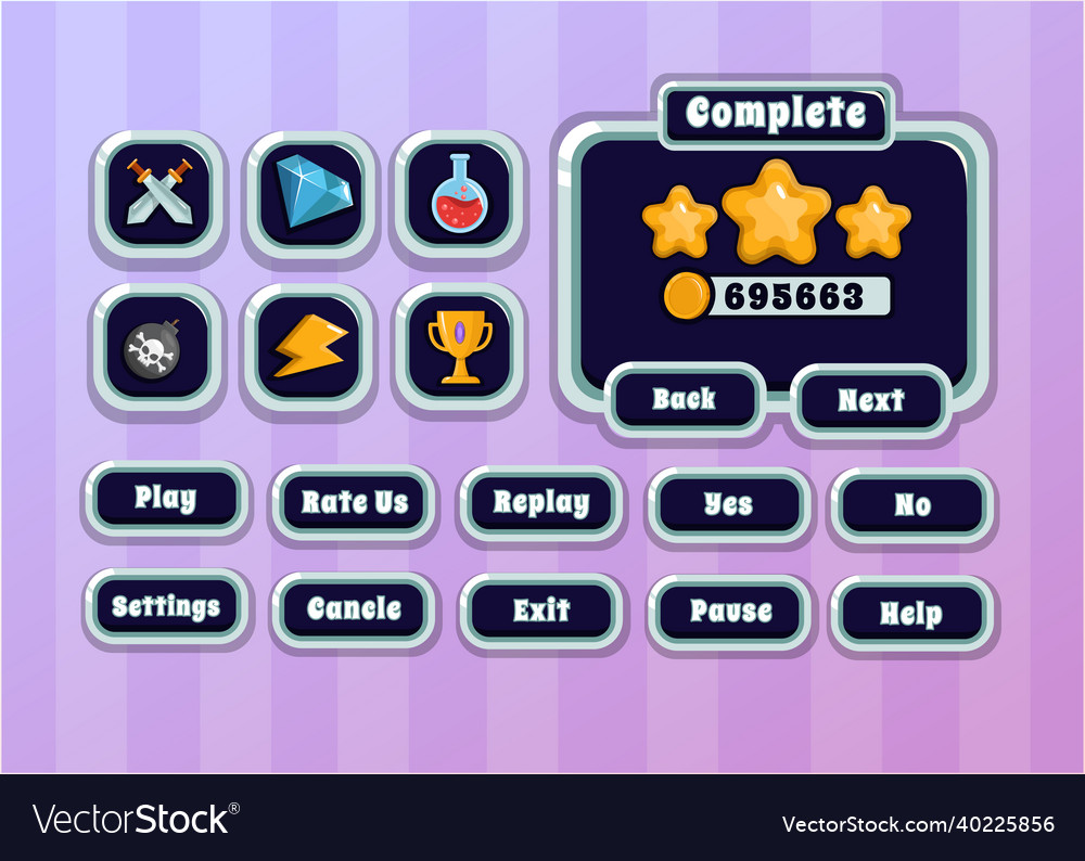 Design for complete set of score button game vector image Design for complete set of score button game