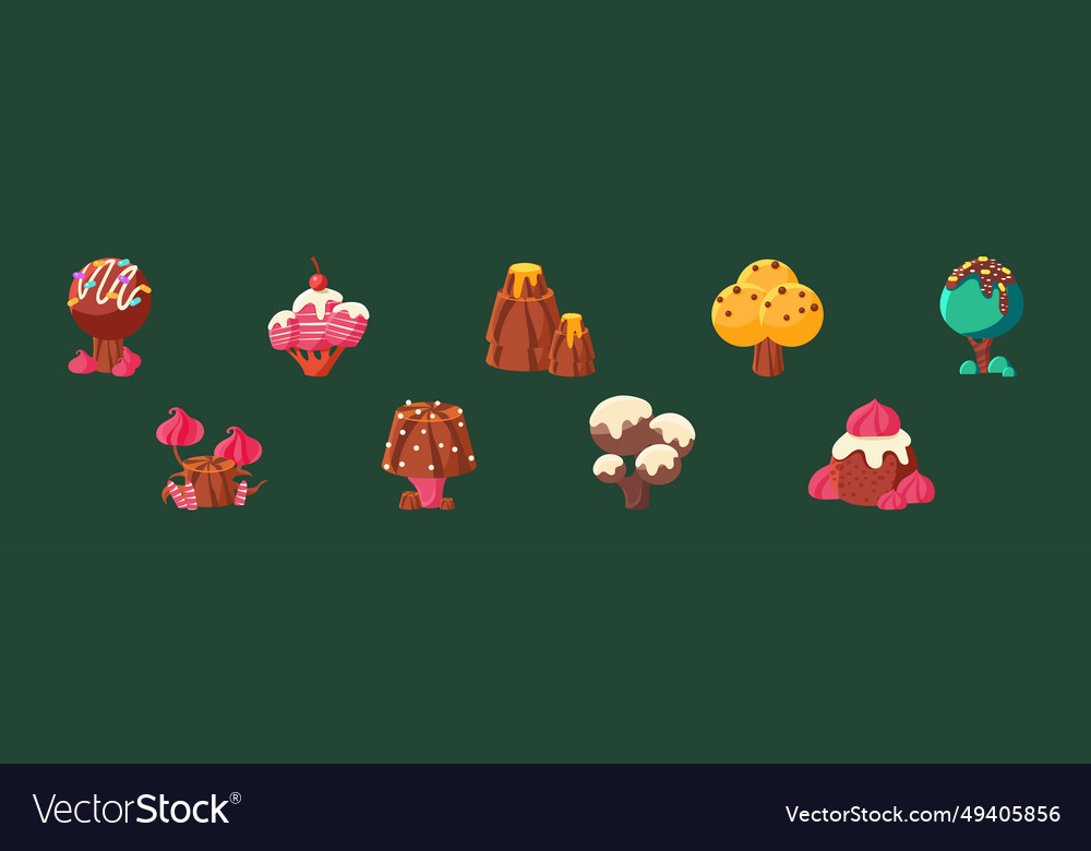 Fantasy forest with sweet tree element set Vector Image Fantasy forest with sweet tree element set