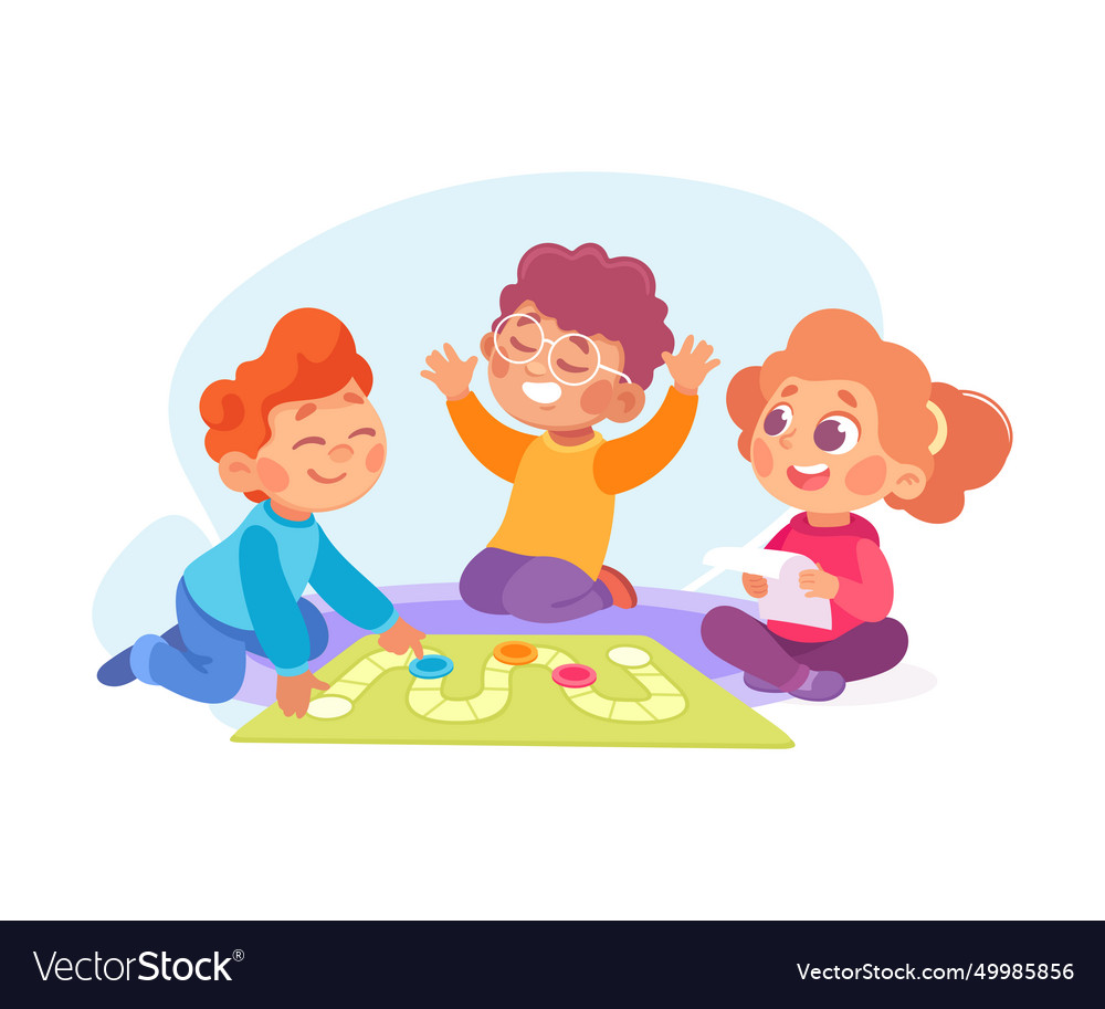 Happy Boy And Girl Playing Board Game Having Fun Vector Image