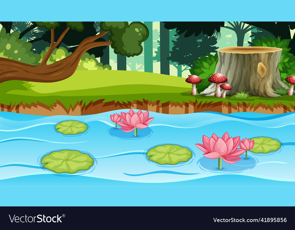 Nature scene with many trees and river vector image Nature scene with many trees and river