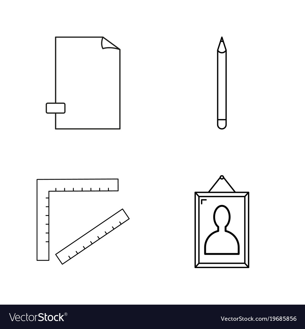 Office simple linear outline icon set