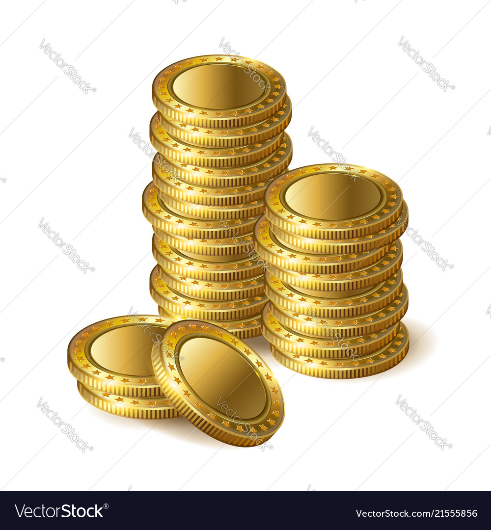 Realistic 3d gold empty coin isolated stacks vector image Realistic 3d gold empty coin isolated stacks