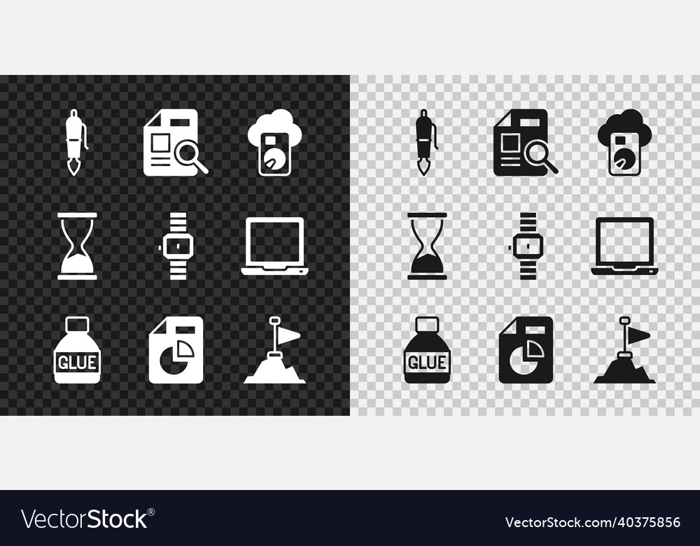 Set fountain pen nib document with graph chart vector image Set fountain pen nib document with graph chart