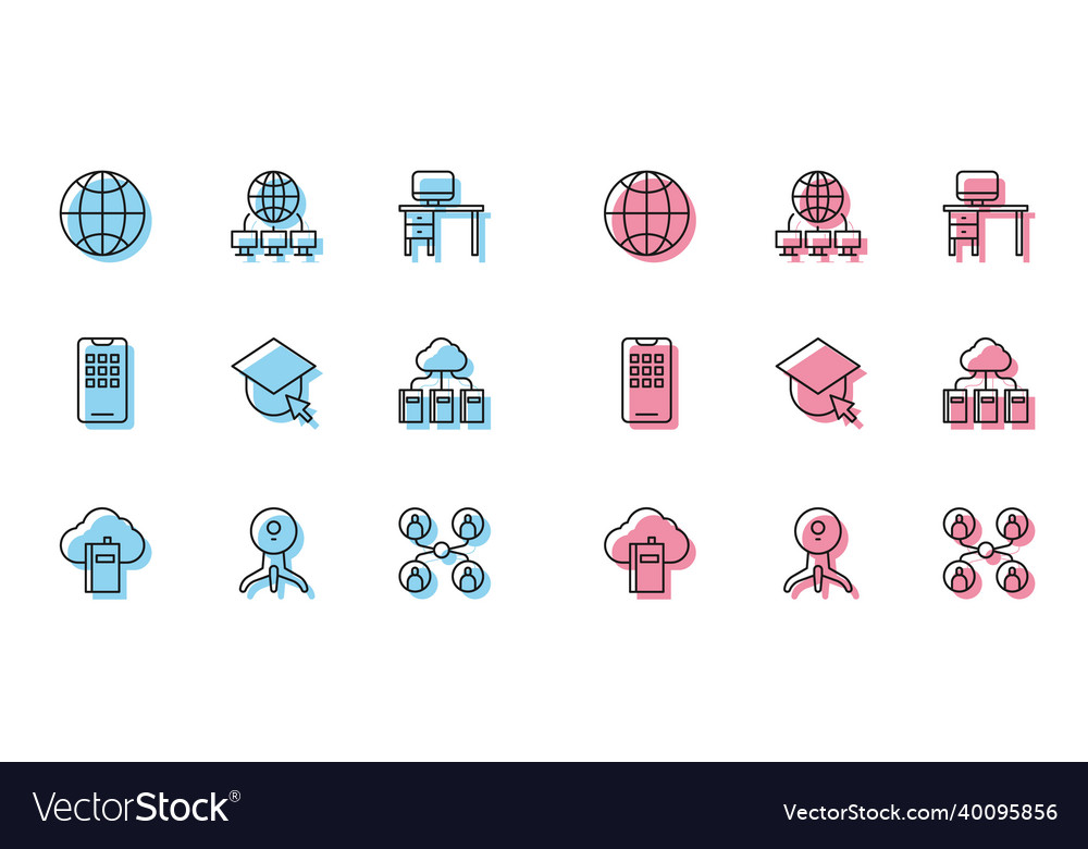 Set line cloud or online library web camera vector image Set line cloud or online library web camera