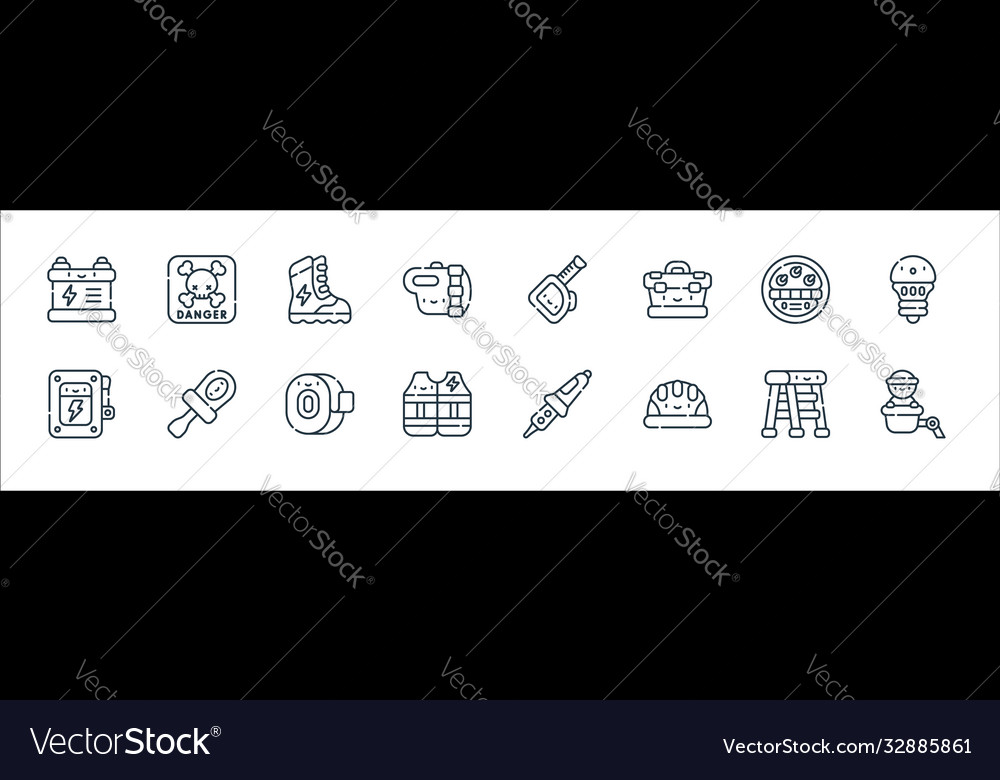 Electrician tools and line icons linear set