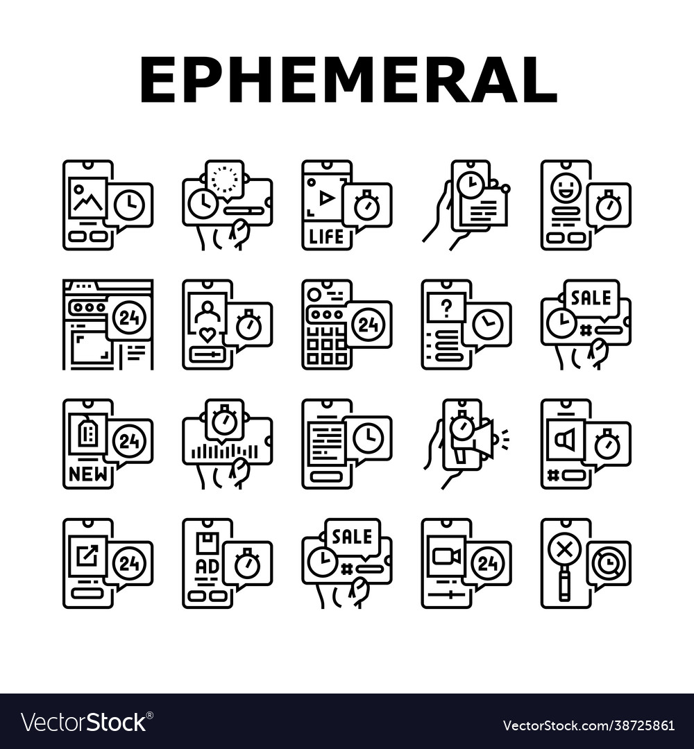 Ephemeral content collection icons set vector image Ephemeral content collection icons set