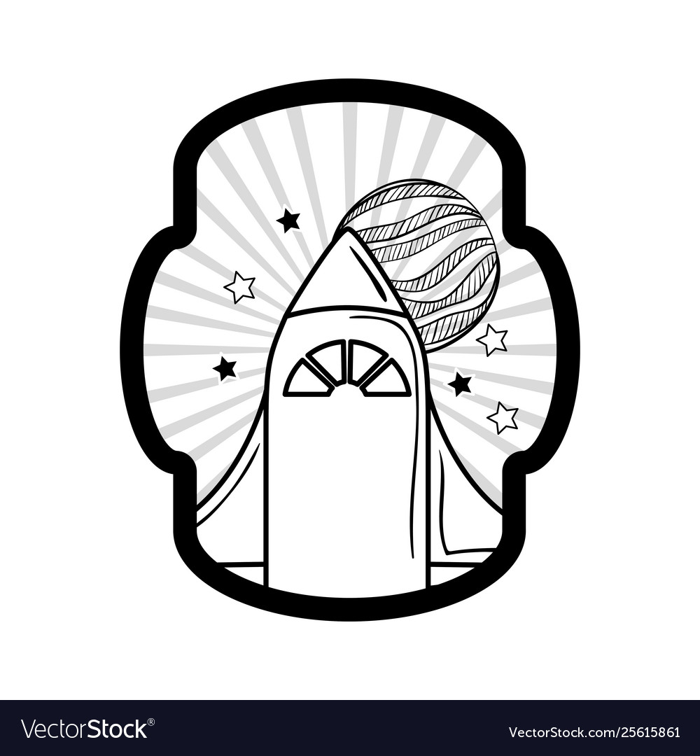 Frame with rocket taking off and planets vector image Frame with rocket taking off and planets