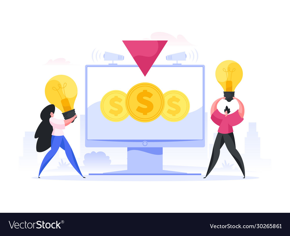 Inventors offering ideas during crowdfunding vector image Inventors offering ideas during crowdfunding