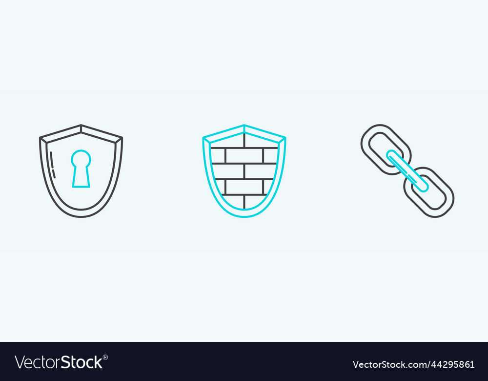 Set line chain link shield with keyhole and cyber vector image Set line chain link shield with keyhole and cyber