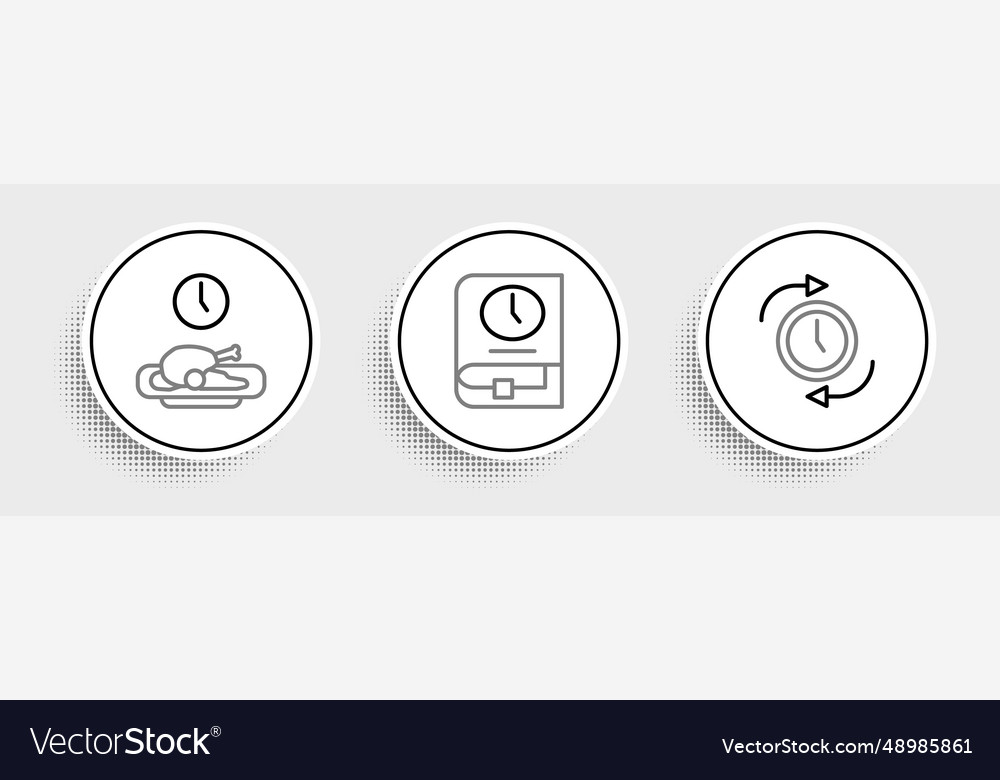 Set line clock with arrow food time vector image Set line clock with arrow food time