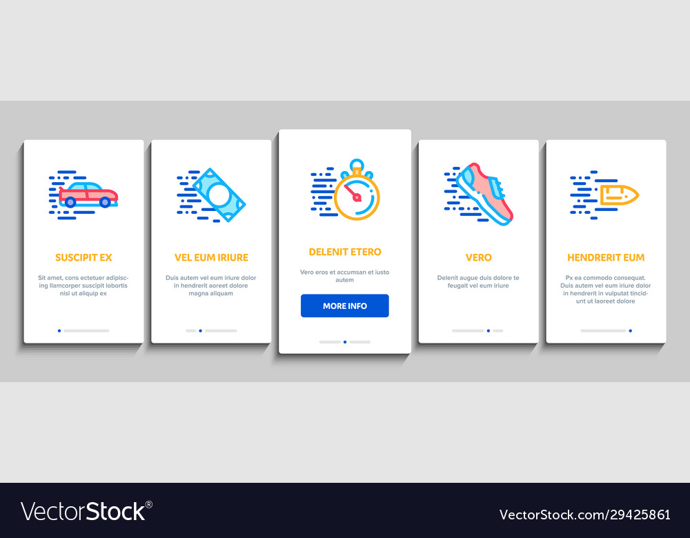 Speed fast motion onboarding elements icons set Vector Image Speed fast motion onboarding elements icons set