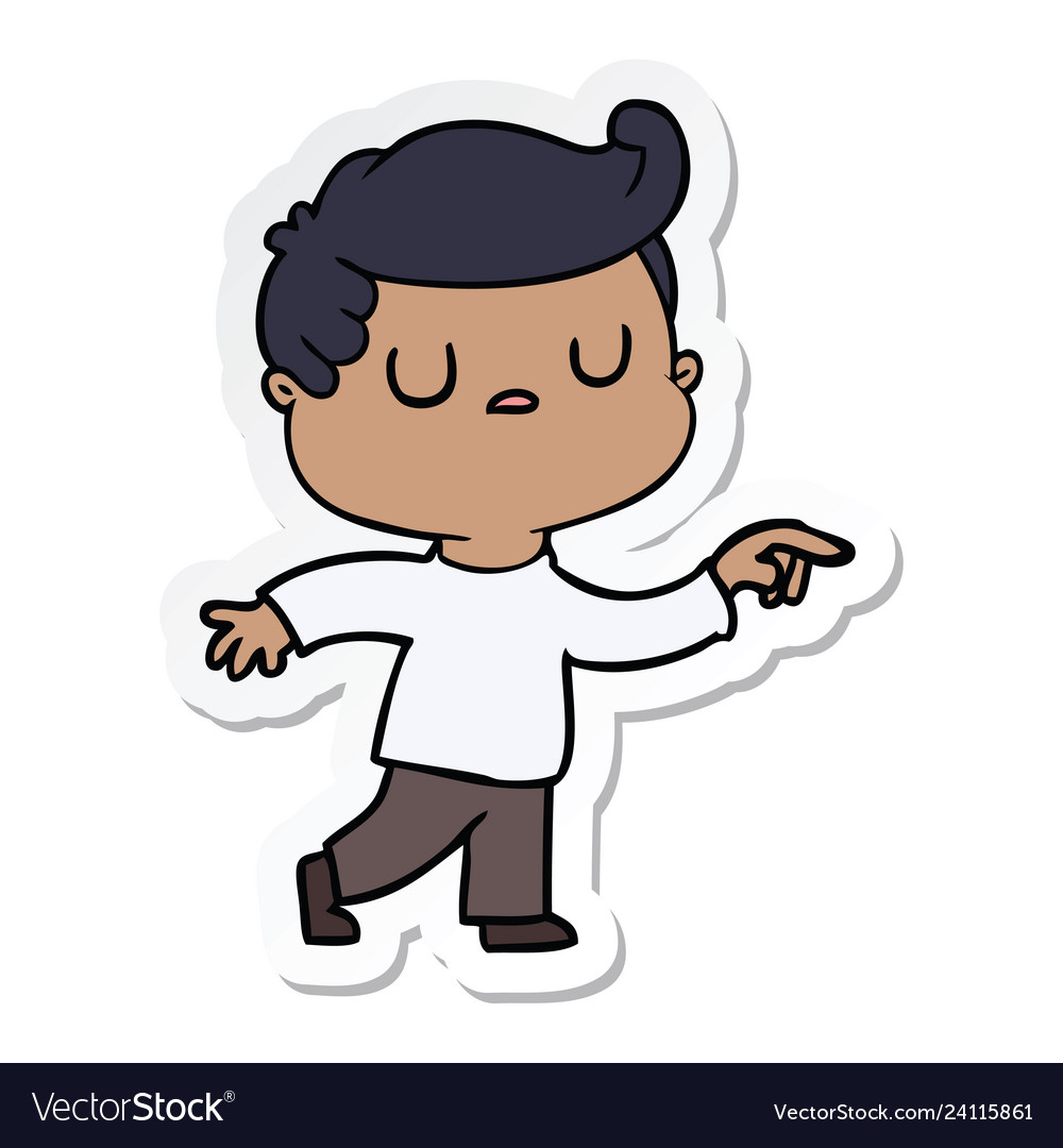 sticker-of-a-cartoon-aloof-man-pointing-finger-vector-image