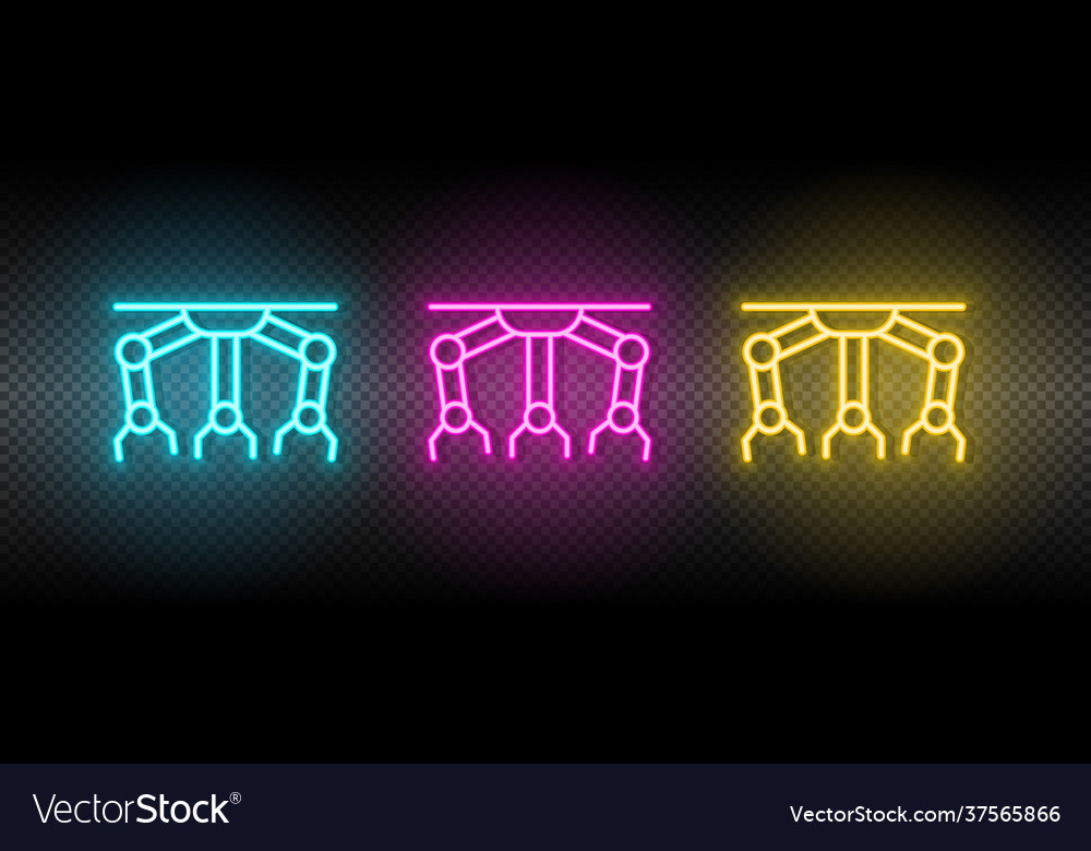 Assemble Robot Industrial Arms Neon Icon Set Vector Image