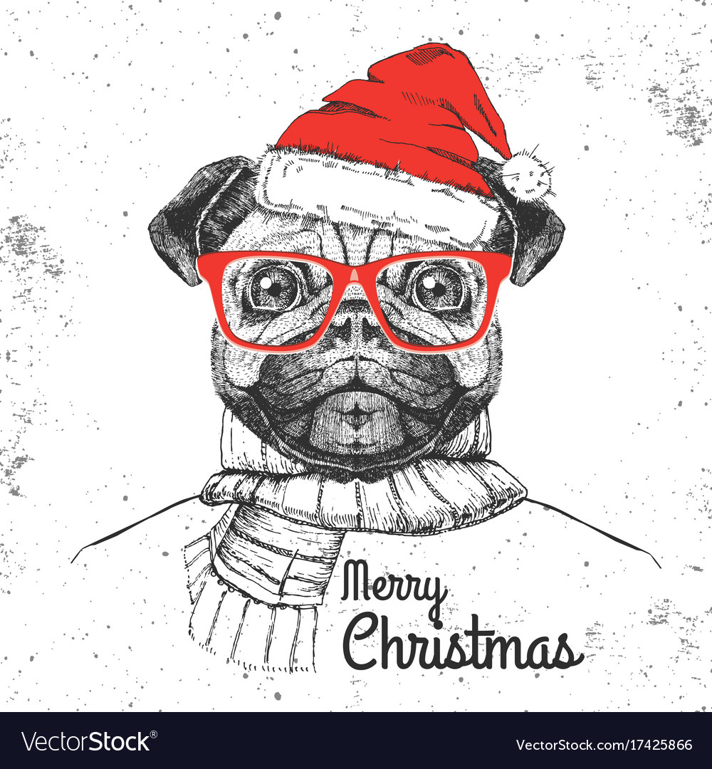 Christmas hipster fashion animal pug-dog Vector Image