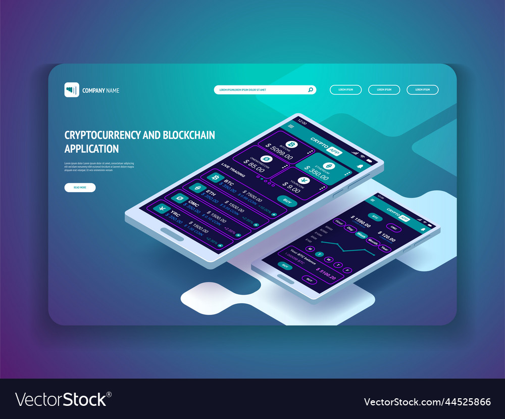 Cryptocurrency and blockchain application vector image Cryptocurrency and blockchain application
